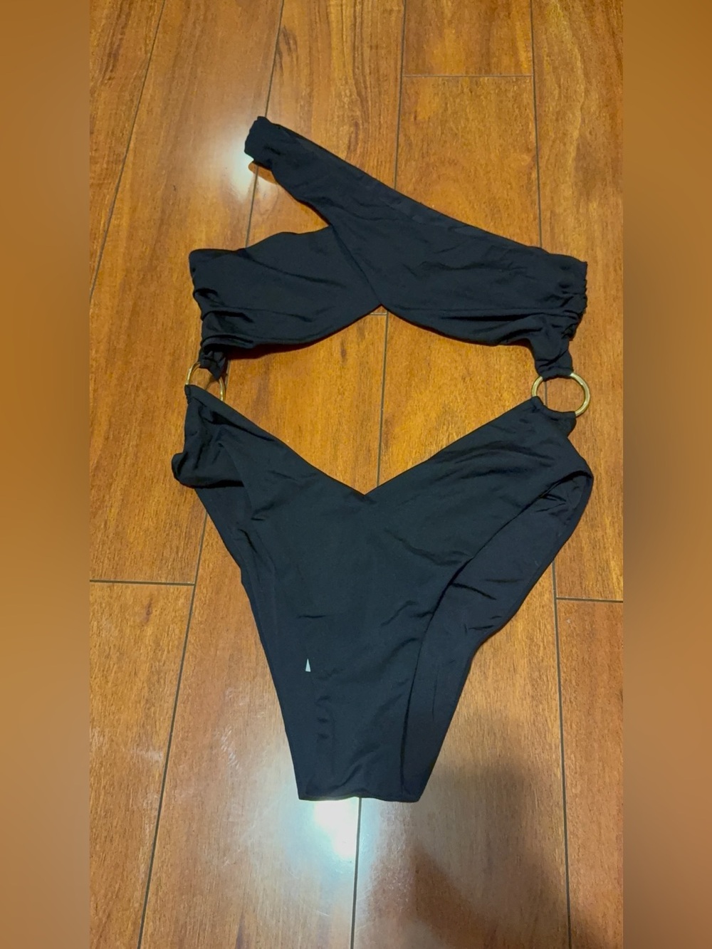 WeWoreWhat Black One-Shoulder Ring Detail One-Piece Swimsuit
